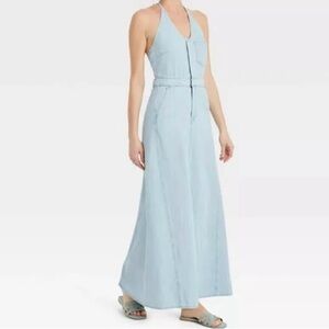 Universal Thread Light Wash Halter Maxi Dress